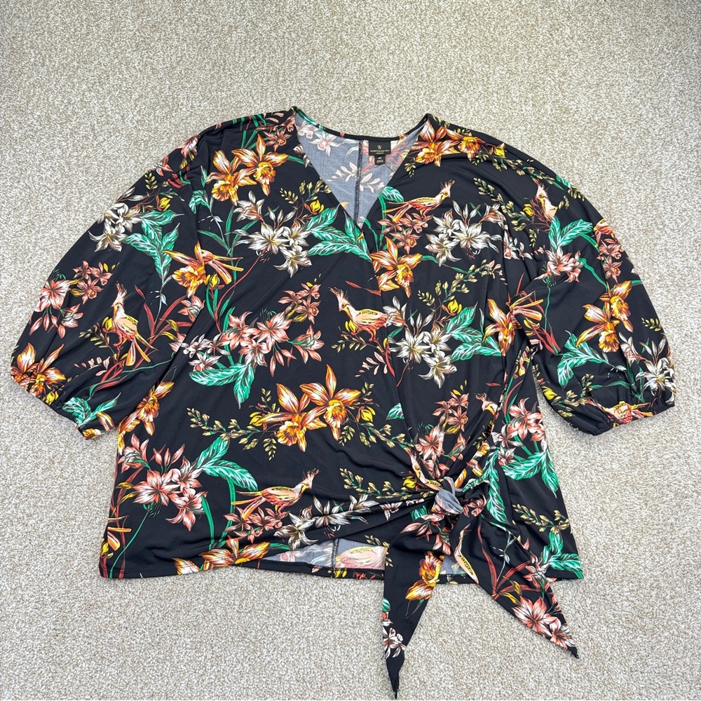 NEW Worthington Black Floral Wrap Blouse Womens Size 4X Stretch - Picture 2 of 16